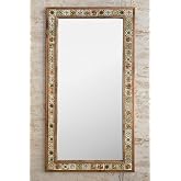 Oscar Stone Decor Ahşap &Ccedil;er&ccedil;eveli Mozaik Taş (Mermer) Ayna 63x123 CM Seramik Desenli Kahverengi
