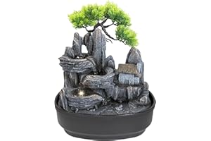 ‎NATIV Lemodo Zimmerbrunnen LED Indoor 3-stufig Tischbrunnen Feng Shui Wasserfall mit Beleuchtung Kaskadenbrunnen Deko für Wohnzimmer Schlafzimmer Büro Luftbefeuchter Wellness 27x19x33 cm
