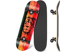 WeSkate Skateboard Classico per Principianti 80 x 20 cm, Skate Board 7 Strati di Acero Double Kick Deck Concavo Skateboard per Bambini Adolescenti Giovani Adulti Ragazze Ragazzi