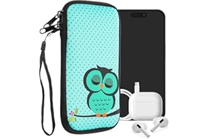 kwmobile Handytasche für Smartphones XXL - 7" - Neopren Handy Tasche Hülle Cover Case Schutzhülle - Eule Schlaf Türkis Braun Mintgrün - 17,7 x 8,5 cm Innenmaße
