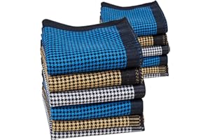 HOULIFE Homme Mouchoirs Tissu en Pur Coton Motif Rayures Carreaux Classique pour Usage Quotidien Lot de 6/12 Pièces 43x43cm