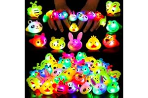 SCIONE 40 Stück LED Leuchtringe Blinkende Ringe Fingerspielzeug Party Bag Fillers für Kinder Niedliche Tier Licht Up Spielzeug für Jungen Mädchen Klassenzimmer-Preise Partygeschenke