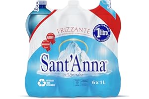 Eau Sant'Anna Bouteilles d'eau pétillante 1,0 litre | Eau Minérale Pétillante Oligominérale Minimalement minéralisée | Bouteilles en Plastique 100% Recyclable | Pack 6 Bouteilles