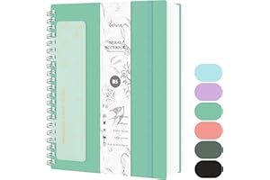 Qefuna Notebook B5 Dotted Bullet Dot Journal,Cuaderno de Espiral de 300 Páginas,Papel Antitinta de 100 g/M²,Tapa Dura de PVC,con Regla, Bolsillos Ampliables,Gomas Elásticas,17,7x 25 cm - Azul verde