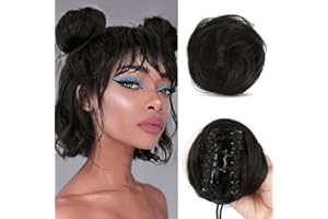 ‎SOFEIYAN Sofeiyan 2PCS Krallen Clip in Haar Bun Mini Messy Bun Haarteile Dutt mit Klammer Synthetik Haar Scrunchies Haar Donut Chignon Pferdeschwanz Haarteil Dutt für Damen Dunkelstes Braun Neigt zu Schwarz