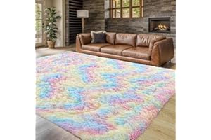 GENERIC Uryedo Shaggy Soft Area Rug Tie-Dyed Faux Fur Indoor Fluffy Non-Slip Rugs Modern Home Decor For Bedroom,Kidsroom,Living Room rugs (Rainbow, 160×230)