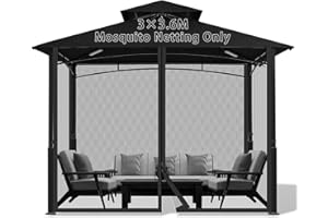 Jianyana Moustiquaire Tonnelle, 4 Panneaux Moustiquaire Pergola Moustiquaire Terrasse Exterieur avec Fermeture éclair Mur pour Tonnelle de Terrasse(Noir, 300 cm x 360 cm)