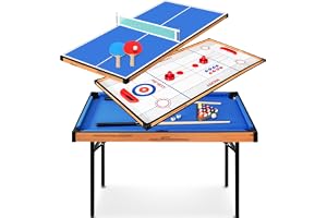 SereneLife 4-i-1 multispelbord, 4 x 2 tums hopfällbara arkadspel med tillbehör, Ping Pong, Air Hockey, Pool Billiards och Shuffleboard för inomhus, utomhus, alla åldrar