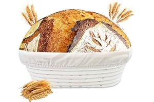 Zeripikfoasp Cestino da Lievitazione, Cesto Lievitazione Pane Ovale, Cesto in Rattan Naturale con Tela di Lino, Accessori per La Cottura Del Pane, Cestino per La Fermentazione, per Cottura in Casa