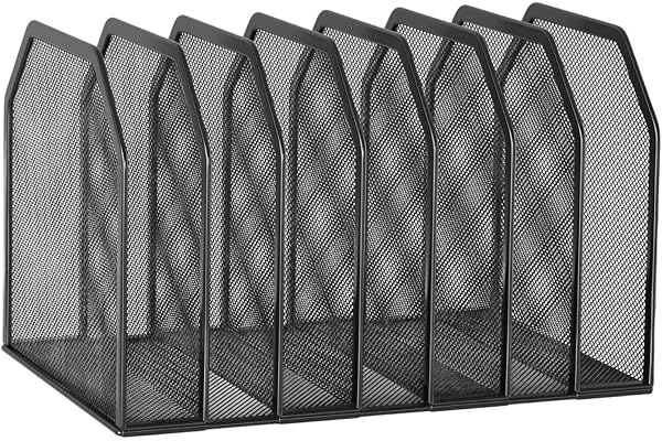 Générique Porte-classeur de bureau, organiseur vertical amovible à 7/5 compartiments, trieur de documents en métal robuste pour un gain place au bureau ou en classe (Noir, 7 grilles)