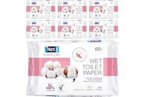 ‎BELLA bella No.1 feuchtes Toilettenpapier Cotton Care | 100% biologisch abbaubar und spülbar | im 7er Pack (7 x 60 Stück) Feuchttücher Toilette