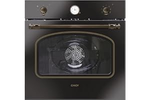 Candy Classic Forno Elettrico da Incasso Ventilato, 65 Litri, Classe A+, Funzione Pizza, 8 Programmi di Cottura, Design Rustico con Orologio Analogico, 59,5 x 59,5 x 56,8 cm, Nero - FCC604GH/E
