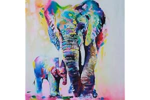 GEMINI_MALL Gemini _ Mall® handgemaltes ölgemälde bunter Elefant auf Leinwand rahmenlos modern Leinwandbild, Wandmontage Bild, Deko, canvas, elefant, 60 x 60 cm