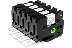 5 x Aken Compatible Ruban pour Brother TZe-241 TZe241 18mm Noir sur Blanc, Laminé Recharge pour Brother P-touch 18mm pour P-Touch 2730 D400 D450 D600 E500 E550W, Paquet de 5