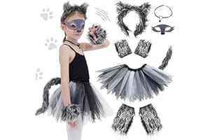 WELLCHY Disfraz de hombre lobo para niña, disfraz de lobo para niña, disfraz de lobo con cola y máscara, disfraz de carnaval para niños, animales kawaii para carnaval, cosplay, fiesta temática