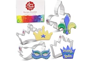 ANN CLARK COOKIE CUTTERS Formine per Biscotti Stampi Mardi Gras New Orleans 4 Pezzi, Prodotto negli Stati Uniti da Ann Clark, Corona del Re, Corona della Principessa, Maschera, Fleur de Lis