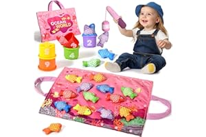 Tokiyis Giochi Montessori 1 Anno - Gioco Pesca Morbidi per Bimbo Bimba con 12 Pesci - Gioco Bambino Colorato Giocattolo Educativo per 6 9 12 18 Mesi - Rosa Regali per Bambini Bambina 1 2 3 Anni