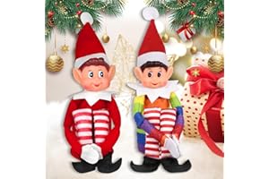 ZPQAODI Duende Navidad Travieso, Juego de 2 Elfo Travieso de Navidad de Ojos Azules, 45 cm Largo Pierna Cuerpo Suave y Cara de Vinilo Elfo de Navidad, Duende Rojo