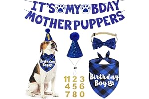 JOTFA Dog Birthday Party Supplies, Multi Sizes Dog Birthday Bandana Boy Dog Birthday Hat Bow Tie Birthday Numbers It’s My Bday Mother Puppers Sign Banner for Medium Large Dogs Pets (Large, Blue)