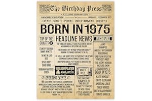 Stuff4 50th Birthday Poster Unframed - Born In 1975 Vintage Newspaper - Happy 50th Birthday Gifts for Women Men Retro Back In 1975, 8x10 Inch Fifty Fiftieth Decor Decoration Bday Party