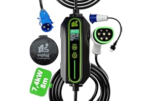 evplug/Chargeur EV Portable Voiture Electrique (Type 2 | 8m | + Adapt. P17 + Minut., 7,4kW | 32A)