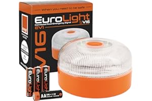 EUROLIGHT Emergency Light V16 with Certified Geolocation and Connected with the DGT 3.0 SIM Built-in Data Plan Included IP-54 Rated Magnetic Base with Storage Bag Included