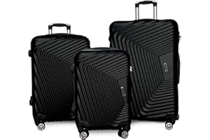 GOODS EMPORIUM Suitcase Set - Cabin & Hold Suitcase Large Medium Small Size - Lightweight Suitcases 4 Wheel & Hard Shell - Hand Luggage Bag Flight Carry-ons Travel Bags (Black, 3 Pc Set - 20" + 24" + 28")