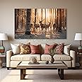 The Castle Decor 5 Reindeer Autumn Jungle Sunrise Set of 5 Big Size (27x48) Multiple Frames Wall Art Painting for living room,Bedroom,Drawing room,Hotels-Wooden Framed-Digital Painting