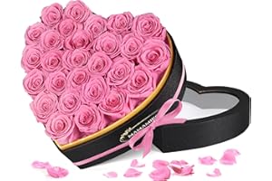 MAMAMIKO 27 Forever Real Rose Heart Box,Eternal Preserved Pink Roses Flowers,Rose Gifts for Her Woman Wife Girlfriend on Birthday, Anniversary, Valentine's Day, Mother's Day, Christmas