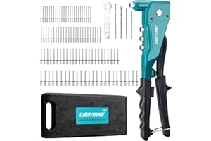 Libraton Pince à rivets aveugles, Riveteuses pour rivets aluminium et acier, Kit professionnelle de pinces à riveter robuste, Pince de rivetage avec 100 rivets et 4 perceuses de HSS