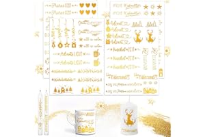 AOIUENOK Glitzer Gold Kerzentattoos für Weihnachten - 4 PCS A5, Blattgold Kerzenfolie, Wasserschiebefolie zum Dekorieren, Geschenk