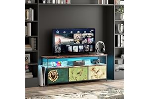 FOERPL Mueble TV LED, 137 cm mesa TV, mueble Tele con LED cajón de tela, mesa de TV salón con almacenamiento, banco de TV, mueble bajo, almacenamiento para sala de estar, dormitorio (a 3 cajones, 137