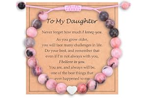 ADVIOK Gifts for Teen Girls Sweet Heart Charm Natural Pink Stone Bracelet Adjustable for Best Friend Bestie Daughter Sister Friendship Christmas Birthday Graduation Gift