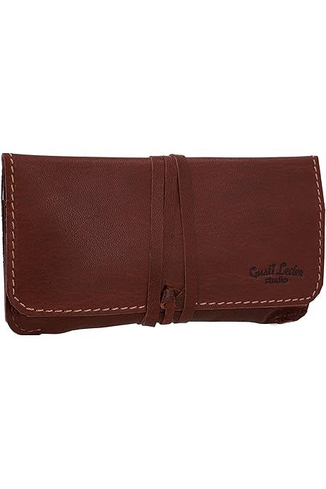 Porta Tabacco In Pelle Vintage - 2 Scomparti Per Cartine E Filtri, Bottoni Magnetici, Marrone - Foto 3