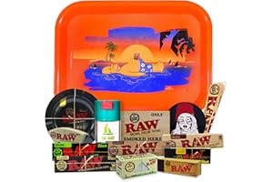 THE BOAT Plateau à rouler The Simpsons 19 x 25cm + Cendrier RAW + Pot anti-odeur + Papier à rouler Raw Organique, Noir, Classic KingSize + Tips + Cône + Autocollants - Cadeau pour les fumeurs