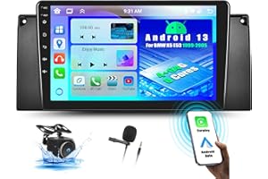 OiLiehu 4+64G 8 Core Android 13 2 DIN Radio Wireless Carplay Android Auto para BMW X5 E53 1999-2005 Pantalla Radio Coche 9 Pulgadas con Mirror Link Bluetooth GPS FM RDS WiFi SWC DSP/EQ+Cámara