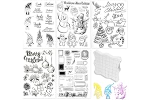 WINWILD Set di timbri di Natale, 5 fogli di silicone timbri di Natale tedesco con blocco di timbro acrilico, timbro di Natale felice timbri invernali chiari per fai da te Scrapbooking carte regali Natale