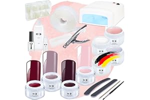 ‎ND24 NAILDESIGN ND24 NailDesign – Gelnägel Starter Set Premium mit UV Haftgel, Aufbaugel, Frenchgel, Versiegelungsgel, UV-Lampe & Zubehör + Amarena Cherry Gele – für Anfänger geeignet – Gele Made in Germany & vegan
