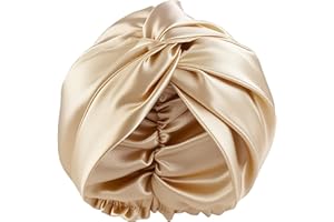 FOLAI Seidenhaube Schlafmütze zum Schlafen für gesunde Haare über Nacht | Erhält Lockenform, verhindert Frizz & Haarbruch | Für Damen mit Allen Haartypen (Champagner Gold)