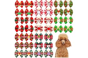 CCUUHJ 20Pcs/10 Pairs Christmas Yorkie Dog Puppy Hair Bows with Rubber Bands Hair Accessories Bow Pet Grooming Cute Pet Small Hair Bowknot (Christmas)