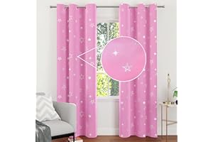 ENCASA XO Encasa Tende a Blackout Stampate 113x183 cm, 2 Pezzi | Silver Foil Star Pink Design I Room Darkening - Blocca La Luce Dell'85% |Riduzione di Rumore e Calore in Camera da Letto Lavabile