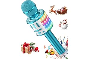 MICQUTR Microfono Bluetooth senza fili, microfono karaoke per bambini dai 3 anni, microfono portatile a LED con altoparlante per la casa, compatibile con Android IOS PC – Regali per adulti e bambini