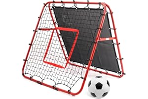 Hibtn Double Sided Football Rebounder Net 100x110x100cm Adjustable, Soccer Goal Kickback Target for Kids, Portable Training Equipment