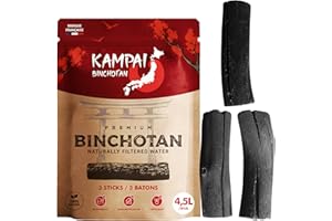 KAMPAI Charbon Actif Eau | Filtre jusqu'à 4.5L / Bâton | Binchotan Naturel | Purificateur Vegetal Bio Carafe filtrante - 6 Mois de Purification Eau du Robinet Bouteille Verre Gourde (3 Bâtons x 4.5L)