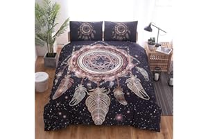 OldPAPA Komplet pościeli na łóżko podwójne (200 x 200 cm) z 2 poszewkami na poduszki dwustronny nadruk pióro bohemia podwójny zestaw pościeli, miękka, hipoalergiczna poszewka na kołdrę z mikrofibry