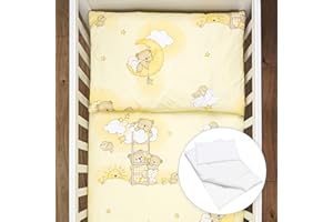 Baby Comfort 4 Piece Toddler Kids Cot Bed Set 120x90 cm Duvet Pillow Duvet Cover Pillowcase (Ladders Yellow)