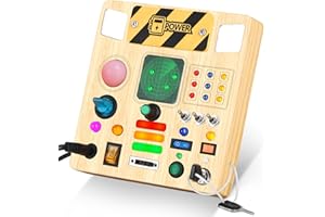 MAMAECO Montessori Busy Board Activity Board from 1 Year Wooden Toy with 12 Switch 23 LED Montessori Light Switch Toy from 1+ Year Baby Car Ride Children Travel Games for Babies and Toddlers from 1 2 3 4