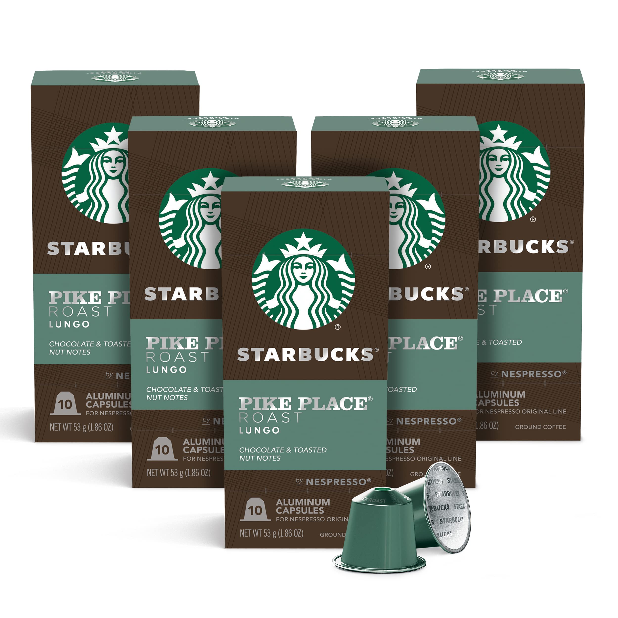 Starbucks By Nespresso, Pods (50-Count Single Serve Capsules, Compatible With Nespresso Original Line System) (Pike Place), Box - 0.92 Pounds