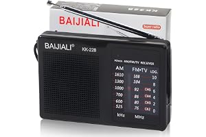 Retoo FM-Radio, Bärbar Radio, Frekvenser AM, FM, Fickradio med Handtag, AA-Batteri, Volymkontroll, Teleskopantenn, Hörlursuttag 3,5 mm Uttag, 11,5 x 3 x 7,5 cm