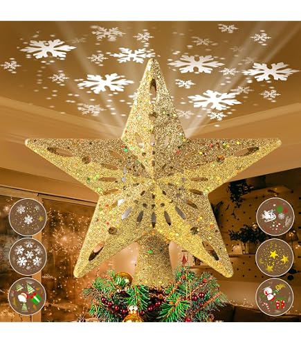Étoile Lumineuse Pour Sapin De Noël - Pointe D'arbre LED Dorée Scintillante - 22,7 X 17,5 Cm - Décoration Festive Pour Salon, Bureau, Magasin